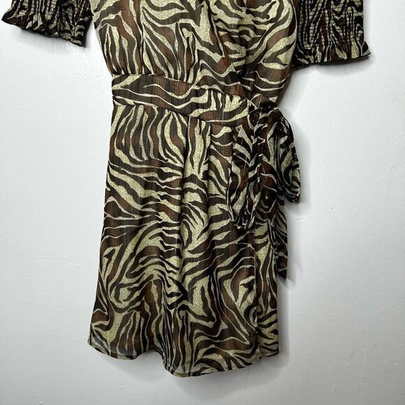 Walter Baker Brani Puff Sleeve Zebra Mini Wrap Dress Size M Retro Y2K Designer - Picture 5 of 11